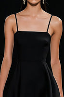 Load image into Gallery viewer, Black A Line Spaghetti Straps Satin Short Graduation Dress with Ruffles