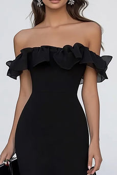 Black Mermaid Chiffon Long Formal Dress with Ruffles