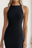 Load image into Gallery viewer, Black Sheath Satin Long Formal Dress with Slit