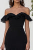 Load image into Gallery viewer, Black Chiffon Mermaid Off the Shoulder Long Formal Dress with Slit
