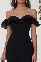 Load image into Gallery viewer, Black Chiffon Mermaid Off the Shoulder Long Formal Dress with Slit