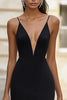 Load image into Gallery viewer, Black Sheath V-Neck Satin Long Formal Dress with Slit