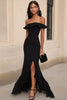 Load image into Gallery viewer, Black Ruffled Off the Shoulder Long Formal Dress with Slit