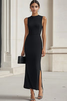 Load image into Gallery viewer, Black High Neck Satin Long Formal Dress with Slit