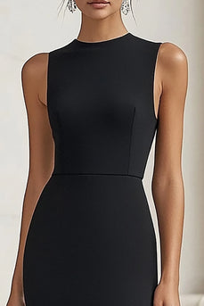 Black High Neck Satin Long Formal Dress with Slit
