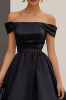 Load image into Gallery viewer, Black Satin A Line Long Formal Dress with Ruffles