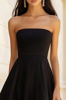 Black A Line Satin Long Formal Dress with Slit