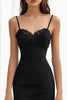 Load image into Gallery viewer, Black Satin Sheath Long Formal Dress with Appliques