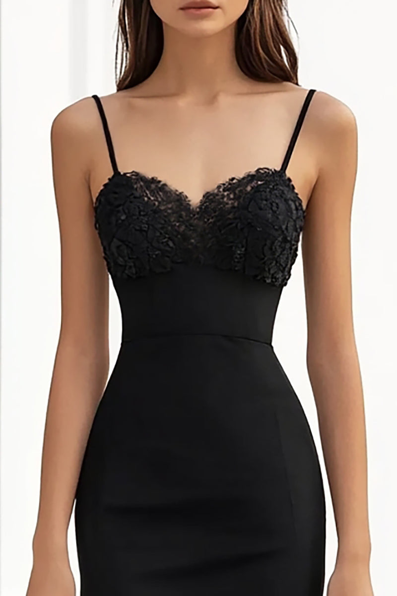 Load image into Gallery viewer, Black Satin Sheath Long Formal Dress with Appliques
