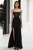 Load image into Gallery viewer, Black Sheath Spaghetti Straps Long Formal Dress with Appliques
