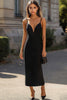 Load image into Gallery viewer, Black Sheath Satin V-Neck Long Formal Dress