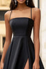 Load image into Gallery viewer, Black Satin Spaghetti Straps A Line Long Formal Dress with Slit