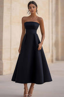 Load image into Gallery viewer, Black A Line Strapless Satin Long Formal Dress