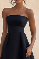 Load image into Gallery viewer, Black A Line Strapless Satin Long Formal Dress