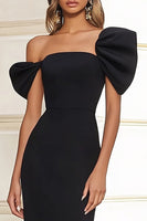 Load image into Gallery viewer, Black Satin Off the Shoulder Long Formal Dress with Slit