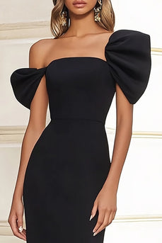 Black Satin Off the Shoulder Long Formal Dress with Slit