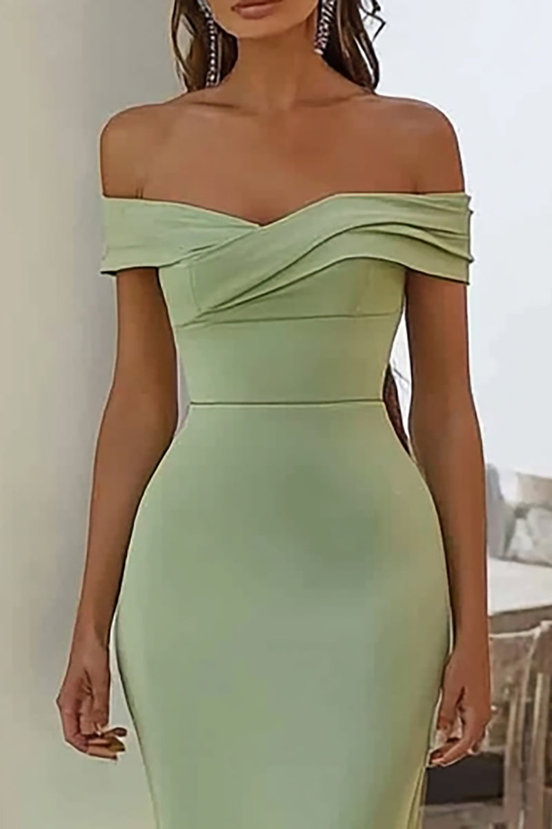 Load image into Gallery viewer, Navy Off the Shoulder Satin Ruched Mermaid Long Formal Dress