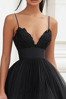 Load image into Gallery viewer, Black Tulle Tiered High-Low A Line Graduation Dress