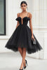Load image into Gallery viewer, Black A Line Tulle Short Graduation Dress with Ruffles