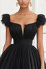 Load image into Gallery viewer, Black A Line Tulle Short Graduation Dress with Ruffles