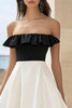Load image into Gallery viewer, Black and White A Line Long Formal Dress with Ruffles