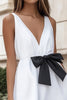 Load image into Gallery viewer, White and Black A Line V-Neck Short Graduation Dress with Ruffles