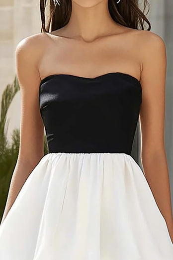 Black and White Chiffon A Line Tiered Long Formal Dress with Ruffles