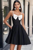 Load image into Gallery viewer, White and Black Satin Short Graduation Dress with Bow