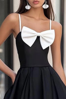 Load image into Gallery viewer, White and Black Satin Short Graduation Dress with Bow