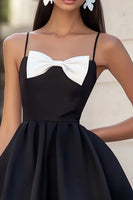 Load image into Gallery viewer, White and Black Satin A Line Short Graduation Dress with Bow