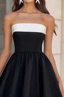 Load image into Gallery viewer, White and Black Strapless A Line Short Graduation Dress