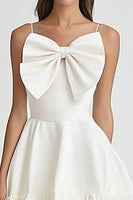 Load image into Gallery viewer, White and Black A Line Ruffled Short Graduation Dress with Bow