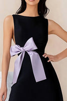 Load image into Gallery viewer, Black Satin A Line Short Graduation Dress with Bow