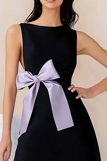 Black Satin A Line Short Graduation Dress with Bow