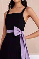 Load image into Gallery viewer, Black Satin Spaghetti Straps High-Low Graduation Dress with Bow