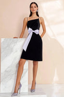 Load image into Gallery viewer, Black A Line Spaghetti Straps Short Graduation Dress with Bow