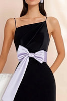 Load image into Gallery viewer, Black A Line Spaghetti Straps Short Graduation Dress with Bow
