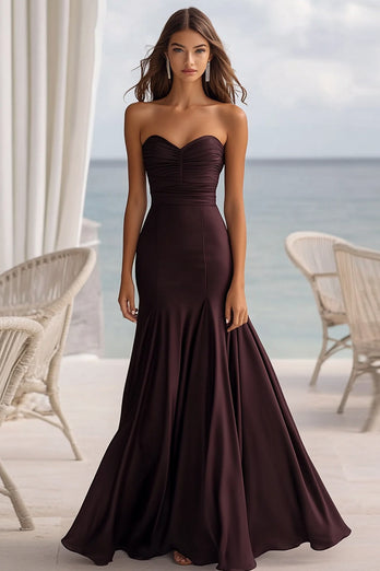 Coffee Mermaid Chiffon Sweetheart Long Formal Dress