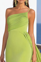 Load image into Gallery viewer, Lemon Green Mermaid One Shoulder Long Chiffon Formal Dress