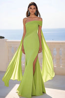 Load image into Gallery viewer, Lemon Green Chiffon Mermaid Long Formal Dress with Slit