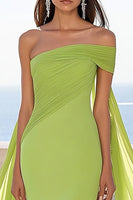 Load image into Gallery viewer, Lemon Green Chiffon Mermaid Long Formal Dress with Slit