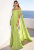 Load image into Gallery viewer, Lemon Green Sheath Long Formal Dress with Cape