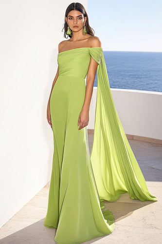 Lemon Green Sheath Long Formal Dress with Cape