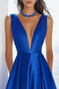 Load image into Gallery viewer, Royal Blue Satin V-Neck A Line Long Formal Dress