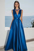 Load image into Gallery viewer, Royal Blue A Line V-Neck Long Satin Formal Dress