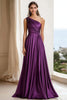 Load image into Gallery viewer, Elegant Plum One Shoulder Ruched Long Satin Formal Dress