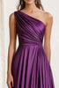Load image into Gallery viewer, Elegant Plum One Shoulder Ruched Long Satin Formal Dress