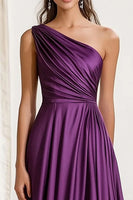 Load image into Gallery viewer, Elegant Plum One Shoulder Ruched Long Satin Formal Dress