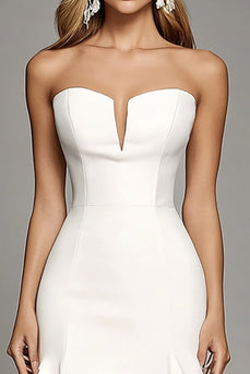 Ivory Strapless Satin Short Work Dress with Ruffles