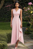 Load image into Gallery viewer, Pink Satin V Neck Sleeveless Long Work Dress with Ruffles